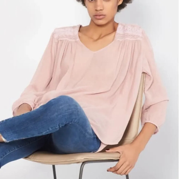 CURRENT/ELLIOTT Picnic Crochet Parch Peasant Top - Picture 1 of 11